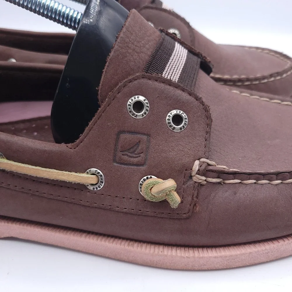 Sperry Top Sider Gore Boat Shoes Mens Sz 10 Brown Amaretto Pink Color Pop Sole